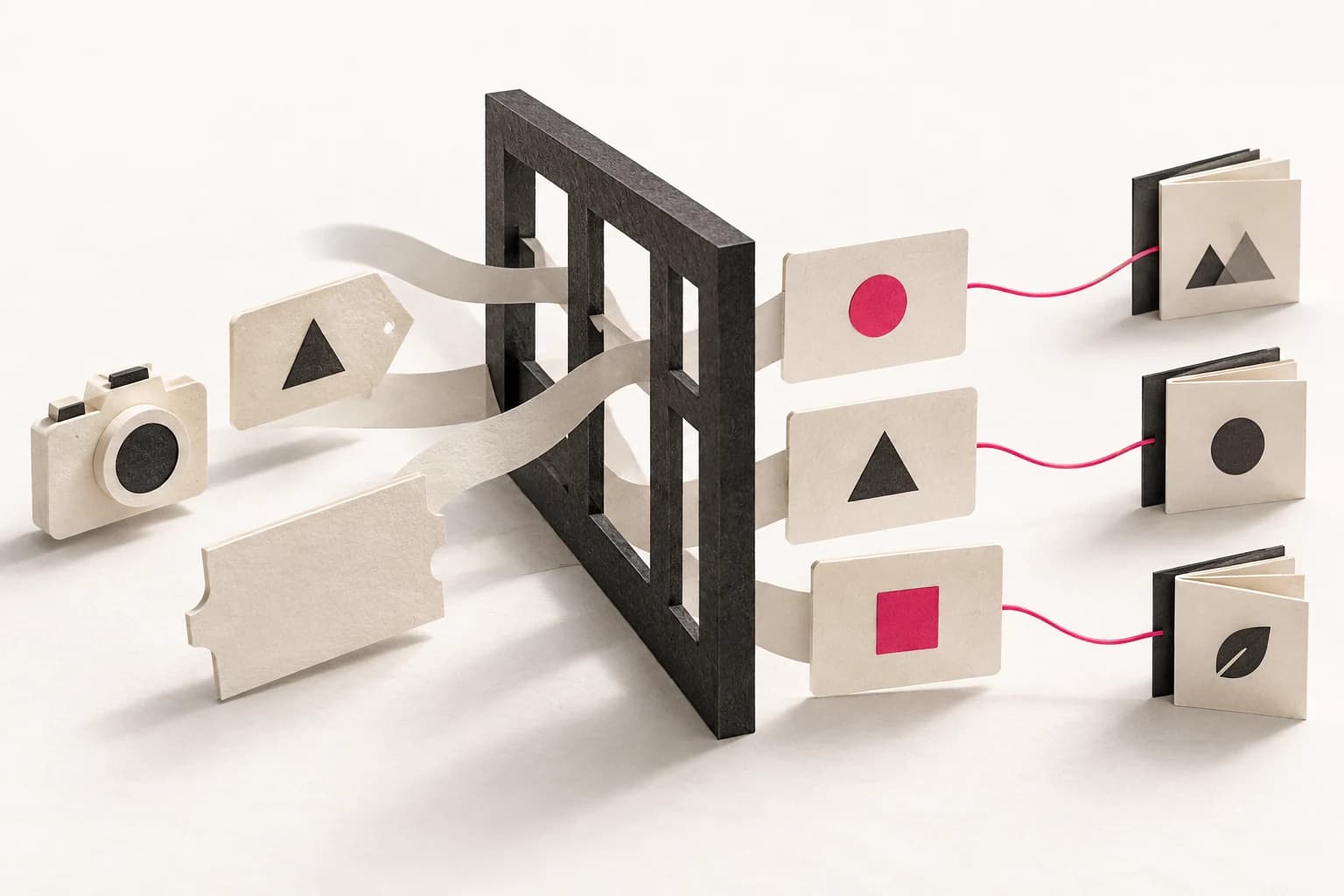 Paper preference shapes pass through a sorting frame to a small linked shortlist.