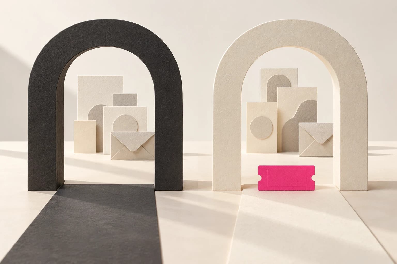 Two paper entrances lead to differently arranged collections and optional envelopes.