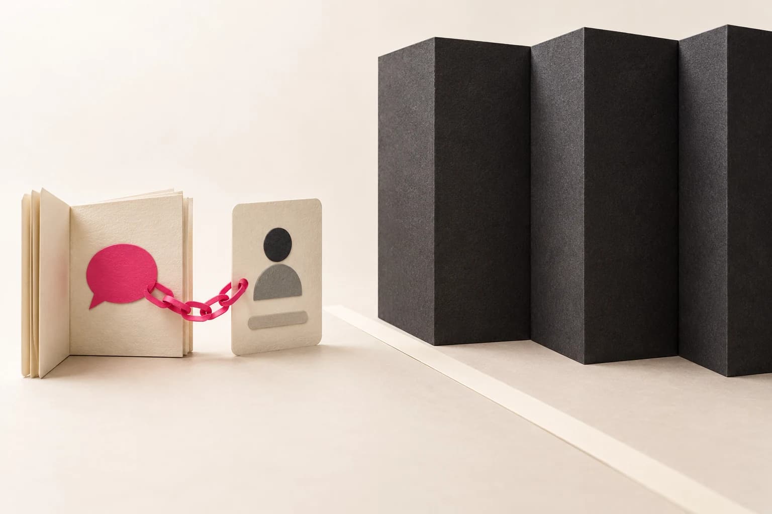 A public source booklet and linked card sit in front of a closed paper privacy screen.